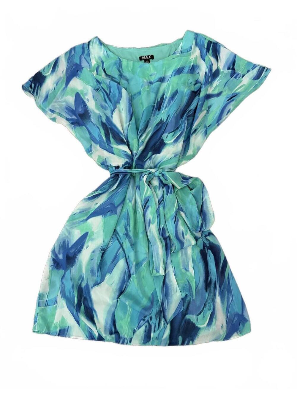 SLNY SL Fashions New York Dress Size 14W Spring Summer Party Work Teal Blue